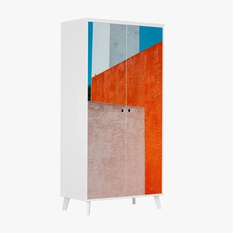 Adesivo per armadio geometrie colorate su parete urbana