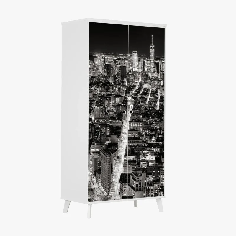 Adesivo per armadio skyline notturno di New York in bianco e nero