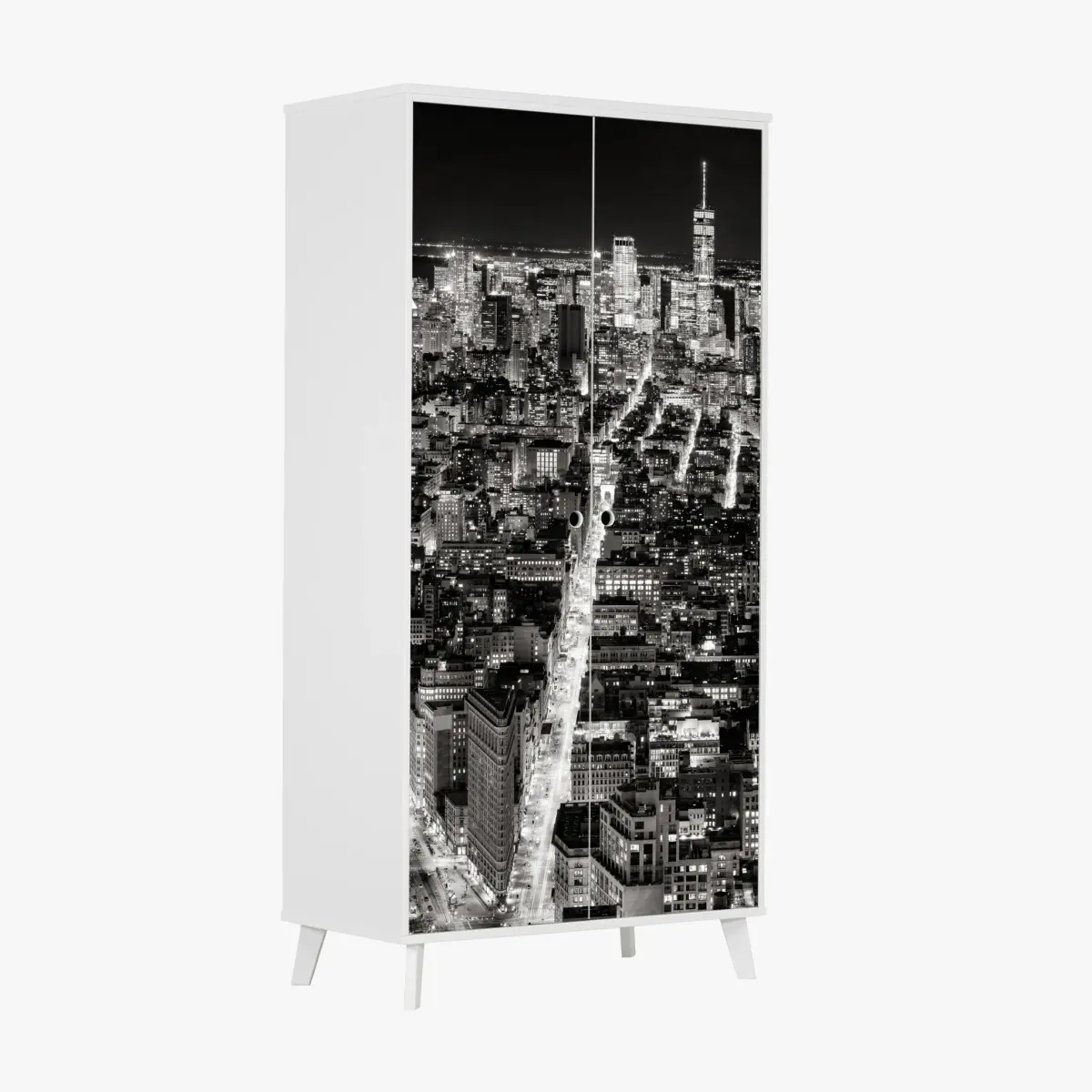 Adesivo per armadio skyline notturno di New York in bianco e nero • Wallissimo®
