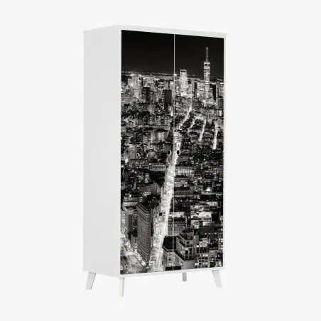 Adesivo per armadio skyline notturno di New York in bianco e nero • Wallissimo®