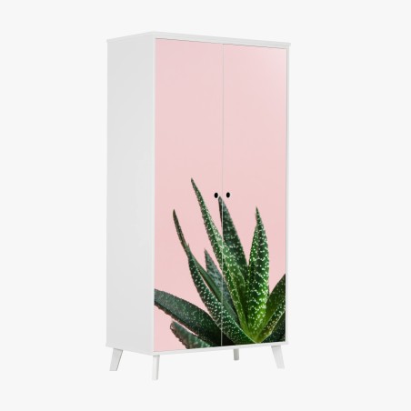 Adesivo per armadio aloe su sfondo rosa minimalista • Wallissimo®