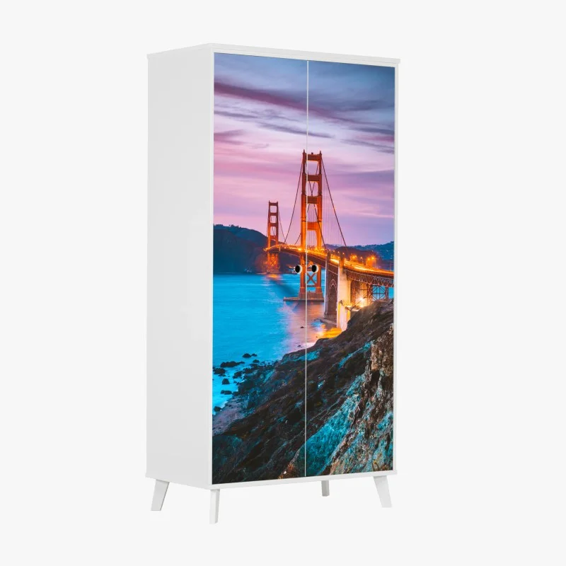 Adesivo per armadio tramonto sul Golden Gate: panorama sulla baia di San Francisco