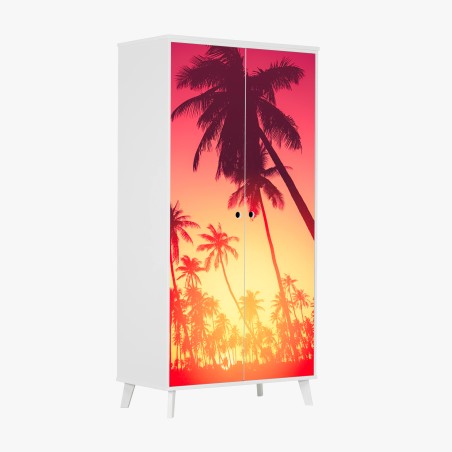 Adesivo per armadio tramonto tropicale con palme in silhouette • Wallissimo®
