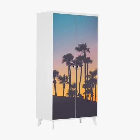Adesivo per armadio tramonto tropicale in silhouette • Wallissimo®