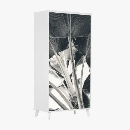 Adesivo per armadio dettaglio di palme a ventaglio in bianco e nero • Wallissimo®