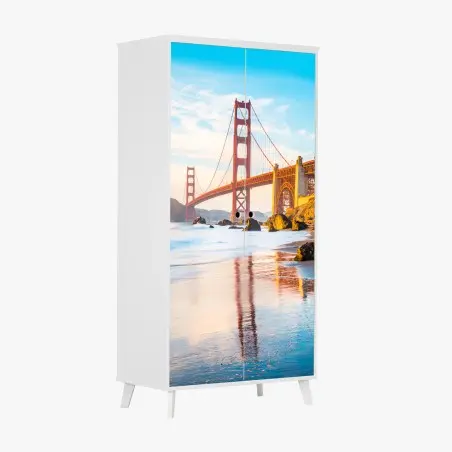 Adesivo per armadio tramonto dorato sul Golden Gate Bridge • Wallissimo®