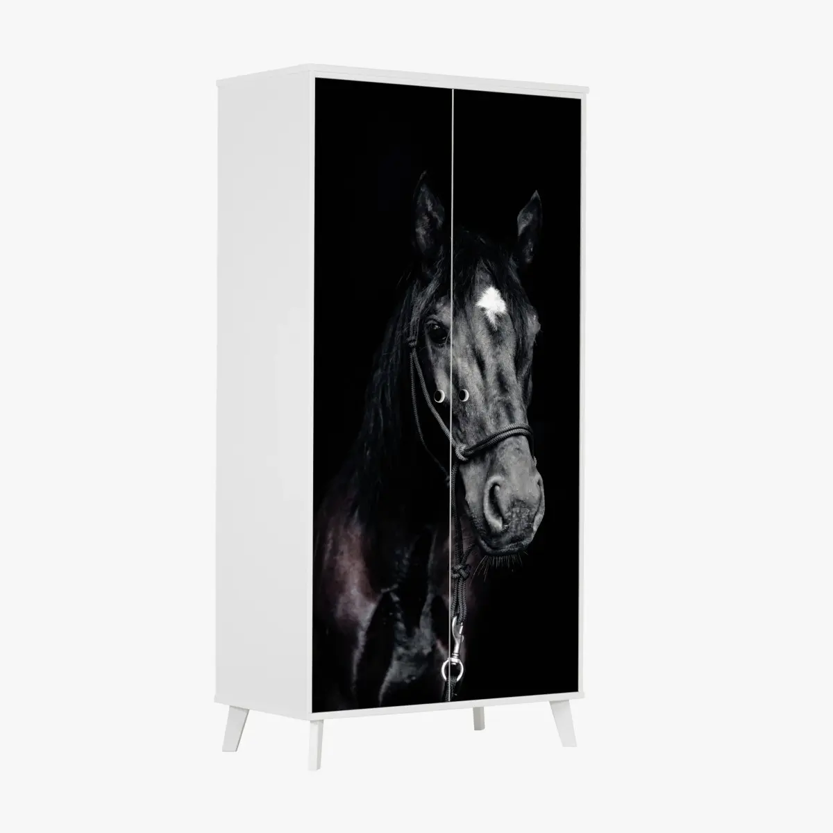 Adesivo per armadio ritratto elegante di cavallo su sfondo scuro • Wallissimo®
