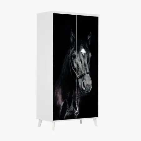 Adesivo per armadio ritratto elegante di cavallo su sfondo scuro • Wallissimo®