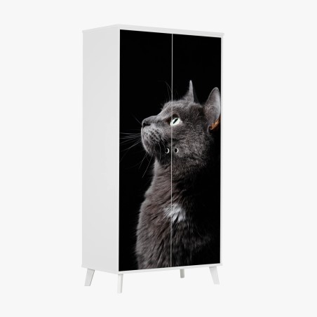 Adesivo per armadio ritratto etereo di gatto grigio • Wallissimo®