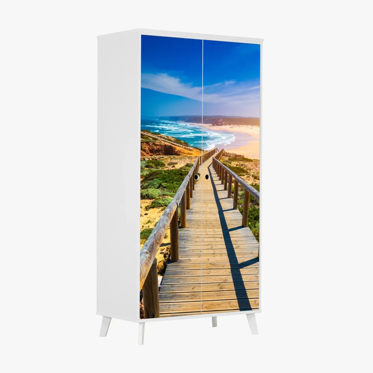 Adesivo per armadio passerella verso il mare di Praia da Bordeira • Wallissimo®