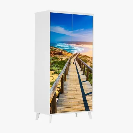 Adesivo per armadio passerella verso il mare di Praia da Bordeira • Wallissimo®