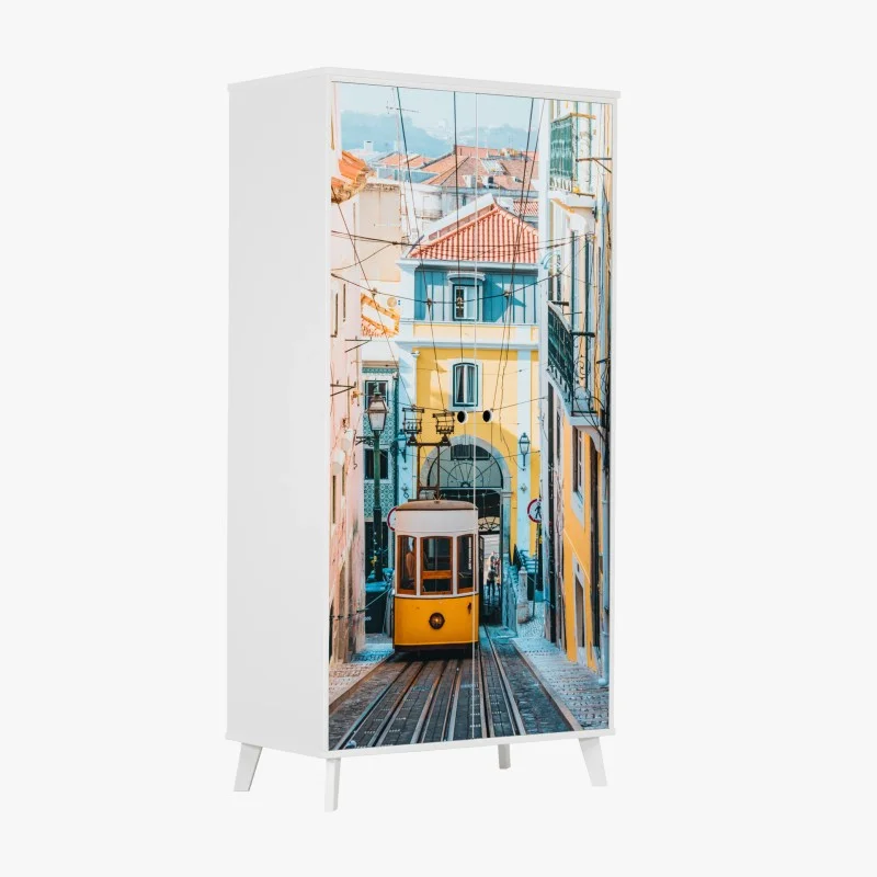 Adesivo per armadio scorcio del tram di Bica a Lisbona