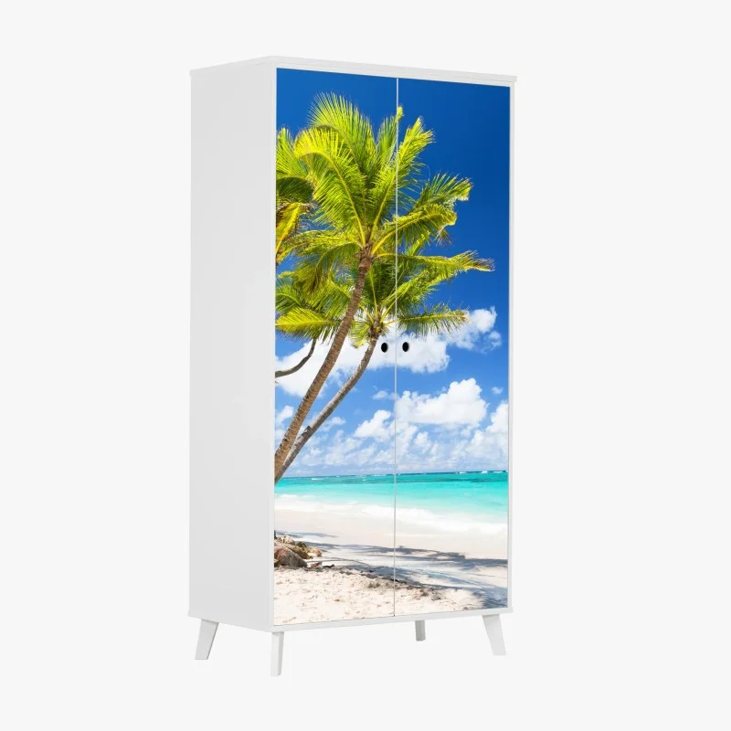Adesivo per armadio paradiso tropicale: palme su spiaggia bianca