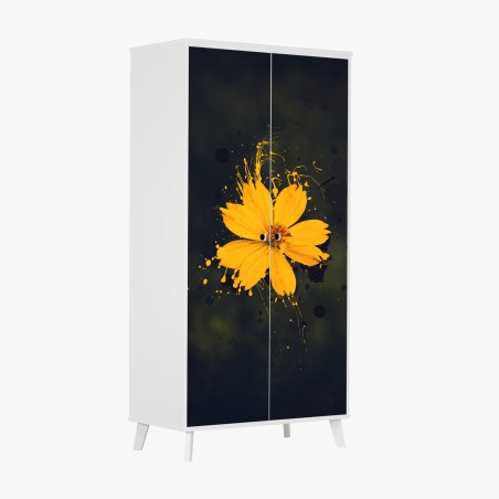 Adesivo per armadio fiore giallo su sfondo scuro in stile splash • Wallissimo®