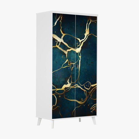 Adesivo per armadio eleganza astratta blu e oro • Wallissimo®