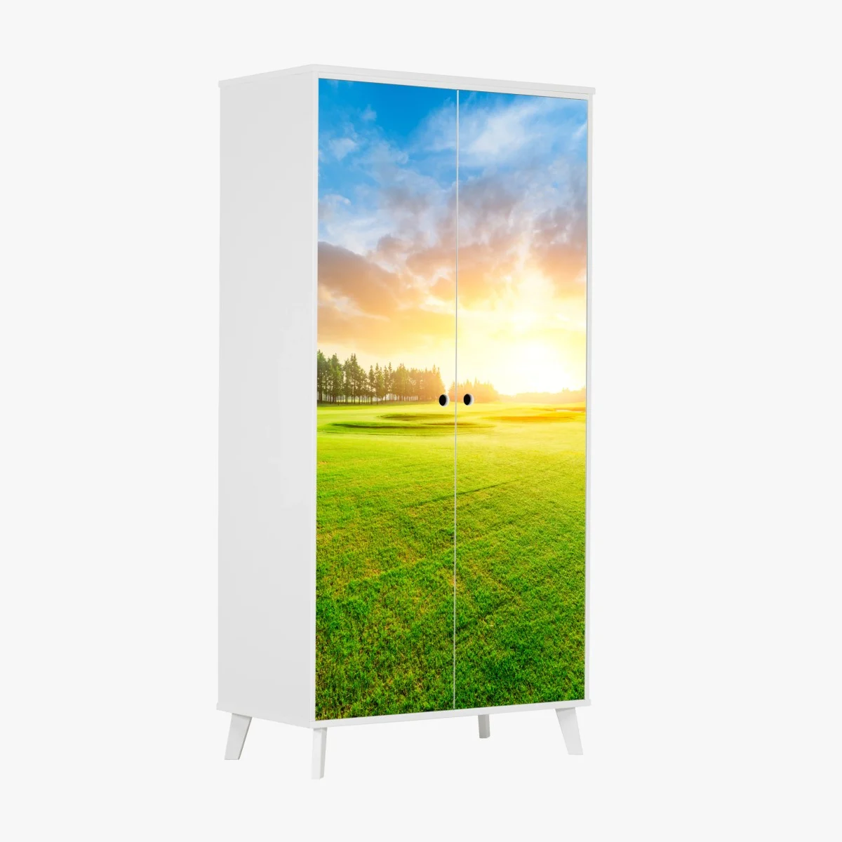 Adesivo per armadio tramonto sul campo verde • Wallissimo® Adesivo per armadio tramonto sul campo verde • Wallissimo®