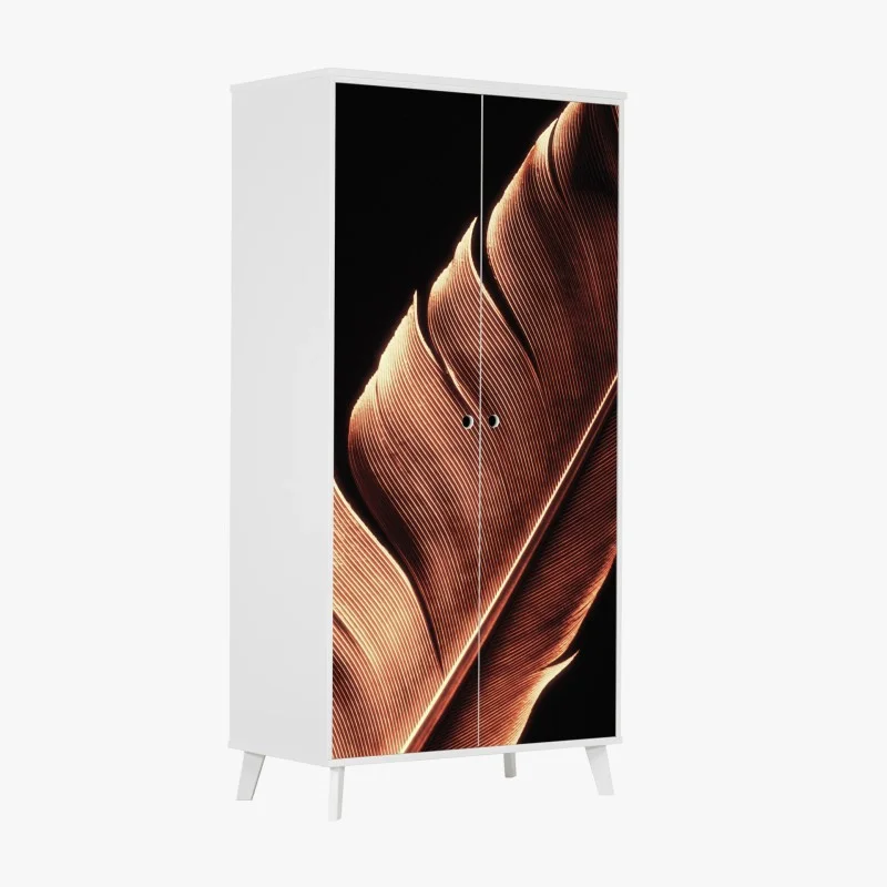 Adesivo per armadio dettaglio di piuma in bianco e nero