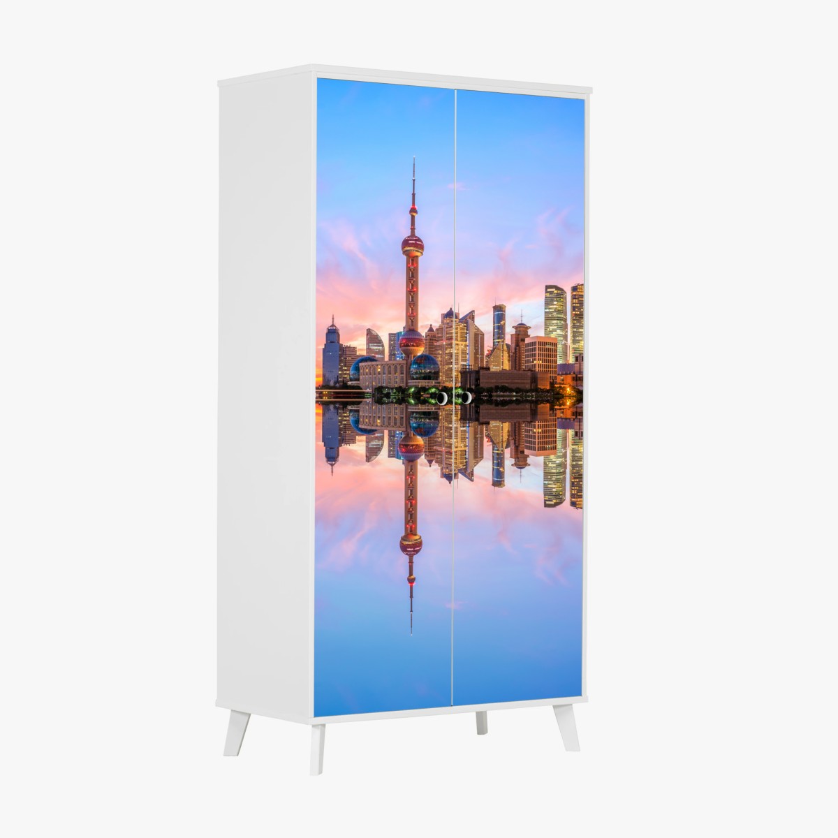 Adesivo per armadio orizzonte di Shanghai al tramonto • Wallissimo®