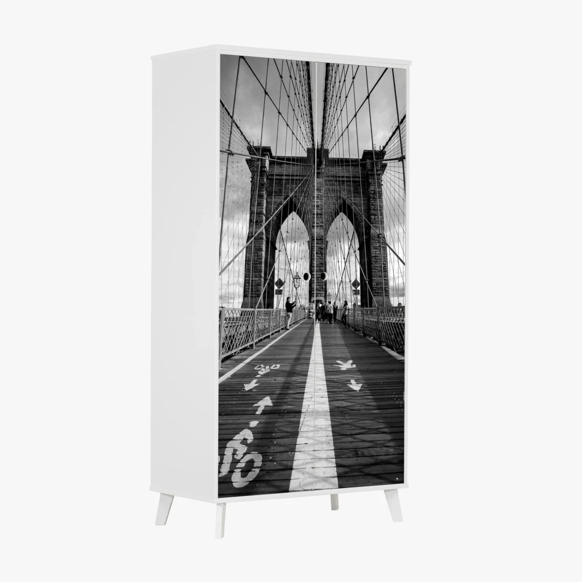Adesivo per armadio ponte di Brooklyn: prospettiva in bianco e nero • Wallissimo® Adesivo per armadio ponte di Brooklyn: prospettiva in bianco e nero • Wallissimo®