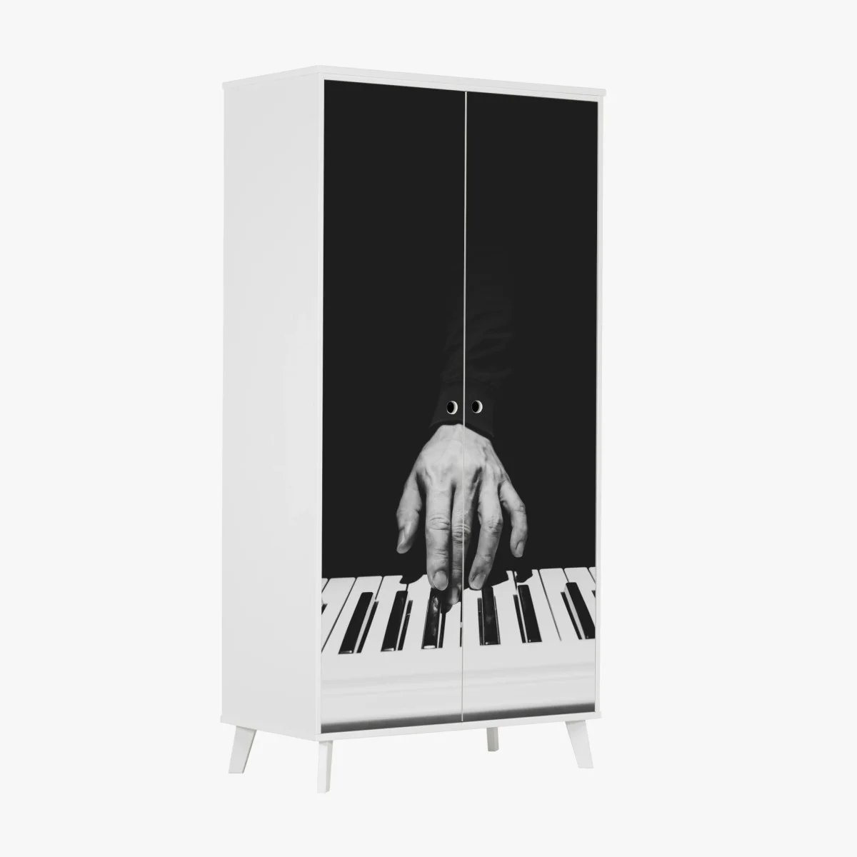 Adesivo per armadio mano sul pianoforte in bianco e nero • Wallissimo® Adesivo per armadio mano sul pianoforte in bianco e nero • Wallissimo®