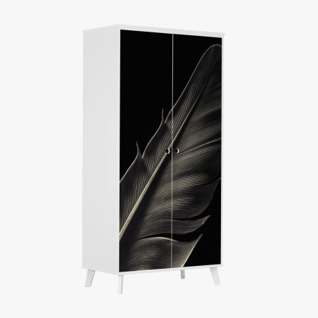 Adesivo per armadio piuma in primo piano, eleganza in bianco e nero • Wallissimo®