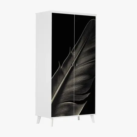 Adesivo per armadio piuma in primo piano, eleganza in bianco e nero • Wallissimo®