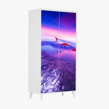 Adesivo per armadio panorama aereo sul lago al tramonto • Wallissimo®