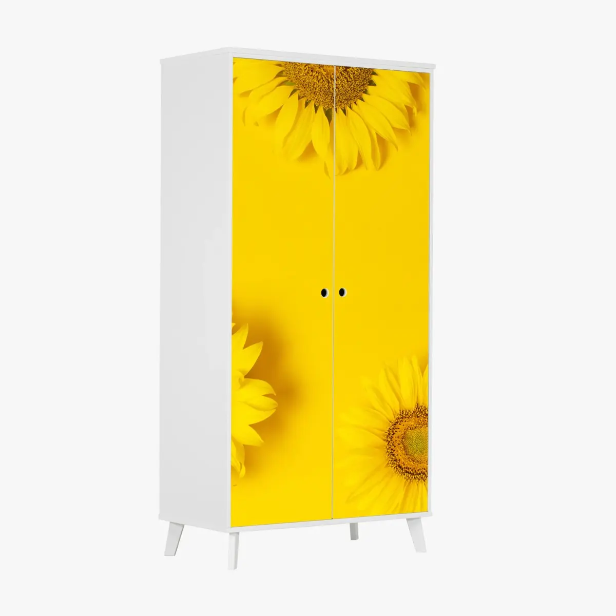 Adesivo per armadio girasoli su sfondo giallo brillante • Wallissimo®