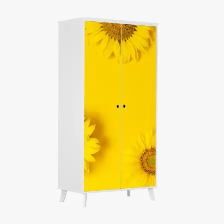 Adesivo per armadio girasoli su sfondo giallo brillante • Wallissimo®