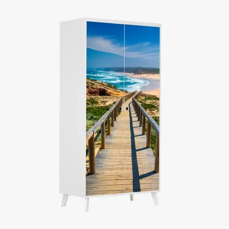 Adesivo per armadio passerella verso l'oceano a Praia da Bordeira • Wallissimo®