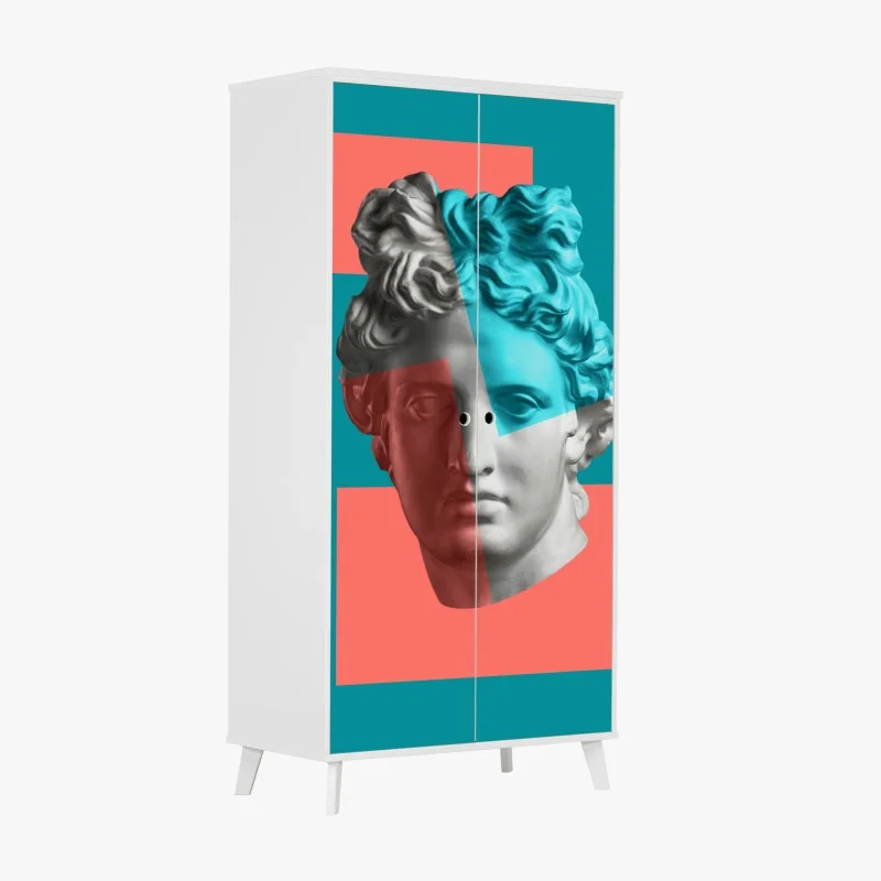 Adesivo per armadio busto classico in chiave pop su sfondo colorato
