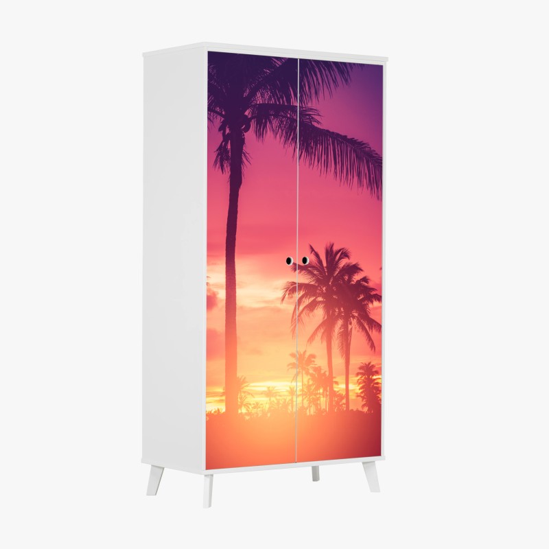Adesivo per armadio tramonto tropicale in silhouette