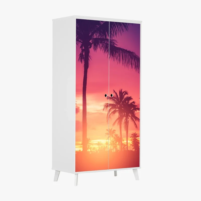 Adesivo per armadio tramonto tropicale in silhouette