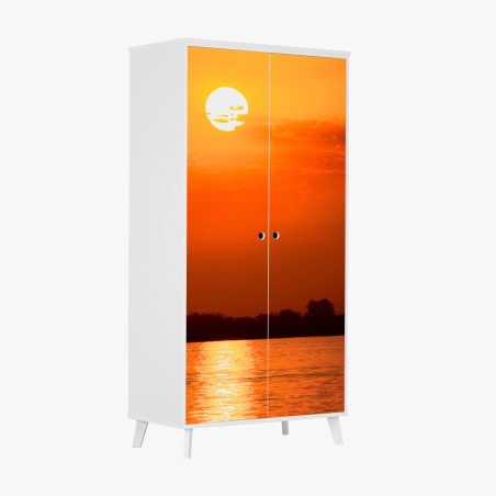 Adesivo per armadio tramonto infuocato sul lago • Wallissimo®