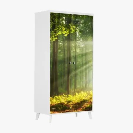Adesivo per armadio mattina autunnale nella foresta antica • Wallissimo®