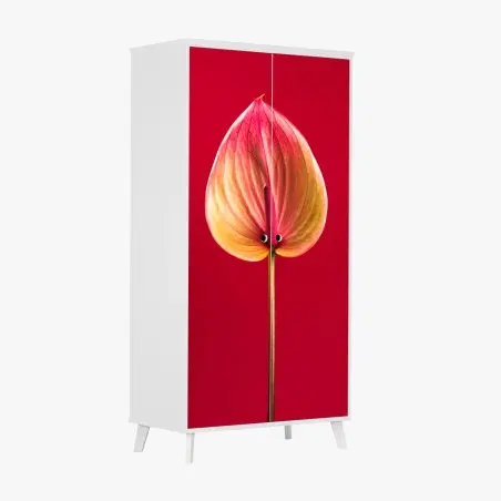 Adesivo per armadio anturio su sfondo rosso in stile botanico minimalista • Wallissimo®