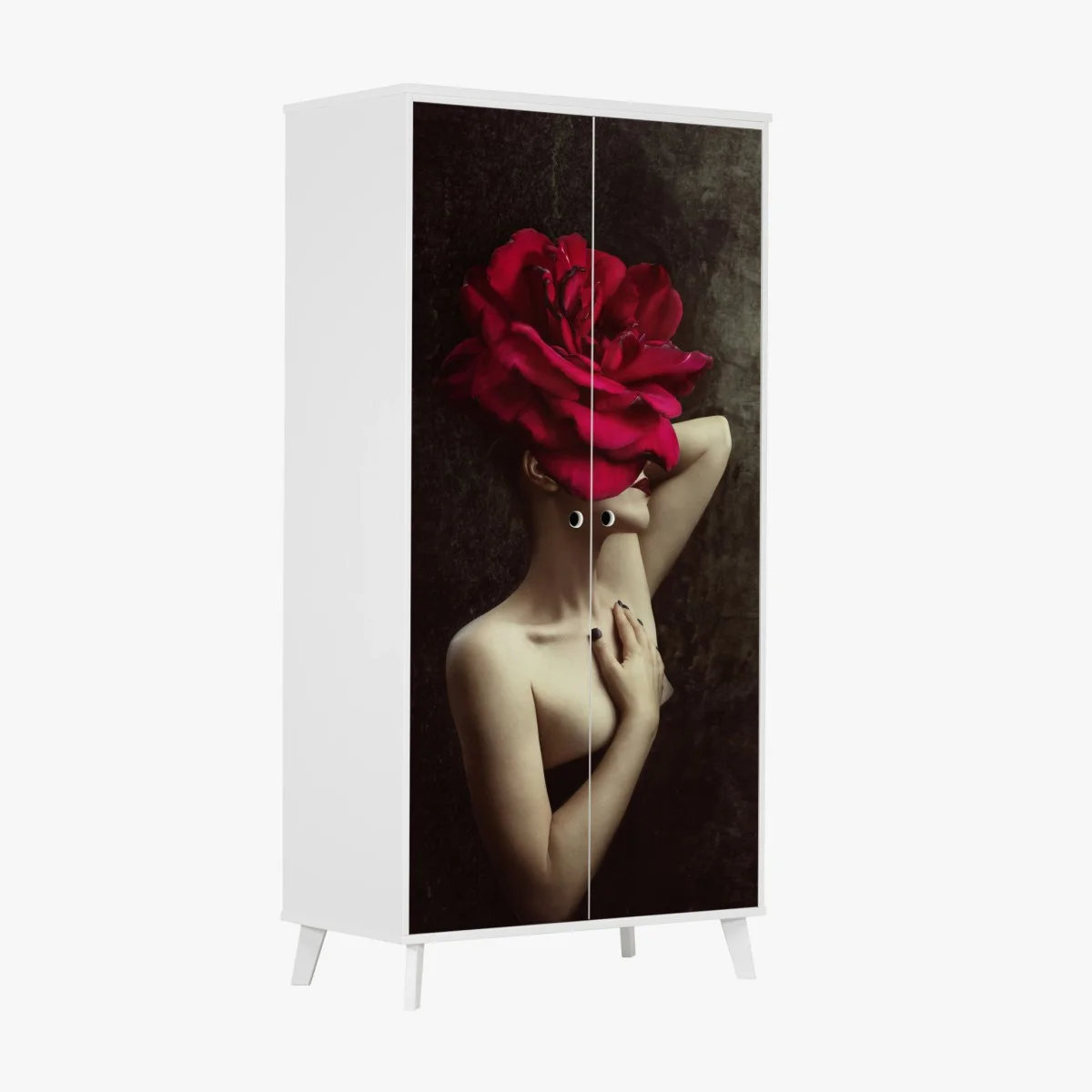 Adesivo per armadio donna con rosa gigante e sensualità moderna • Wallissimo® Adesivo per armadio donna con rosa gigante e sensualità moderna • Wallissimo®