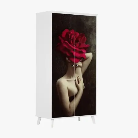 Adesivo per armadio donna con rosa gigante e sensualità moderna • Wallissimo®