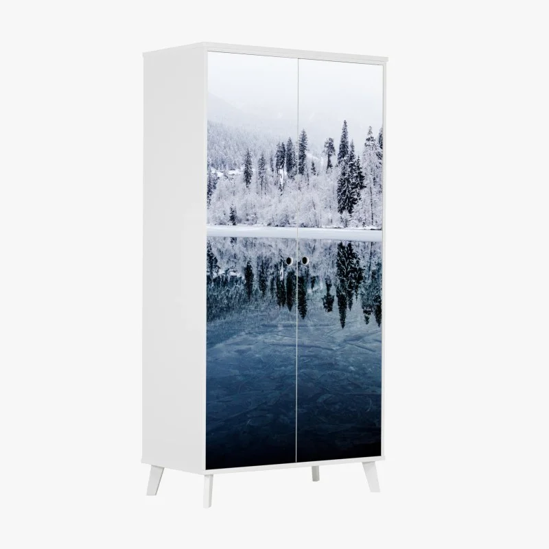 Adesivo per armadio riflessi di neve sul lago