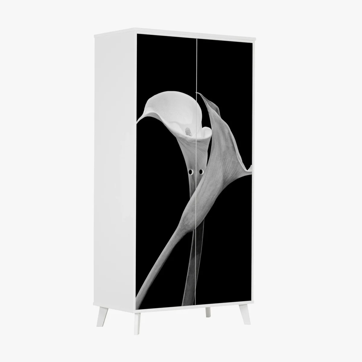 Adesivo per armadio eleganza di calla in bianco e nero • Wallissimo® Adesivo per armadio eleganza di calla in bianco e nero • Wallissimo®