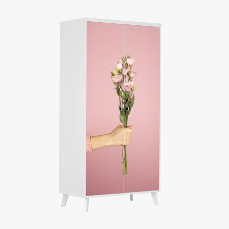 Adesivo per armadio bouquet rosa elegante su sfondo pastello • Wallissimo®