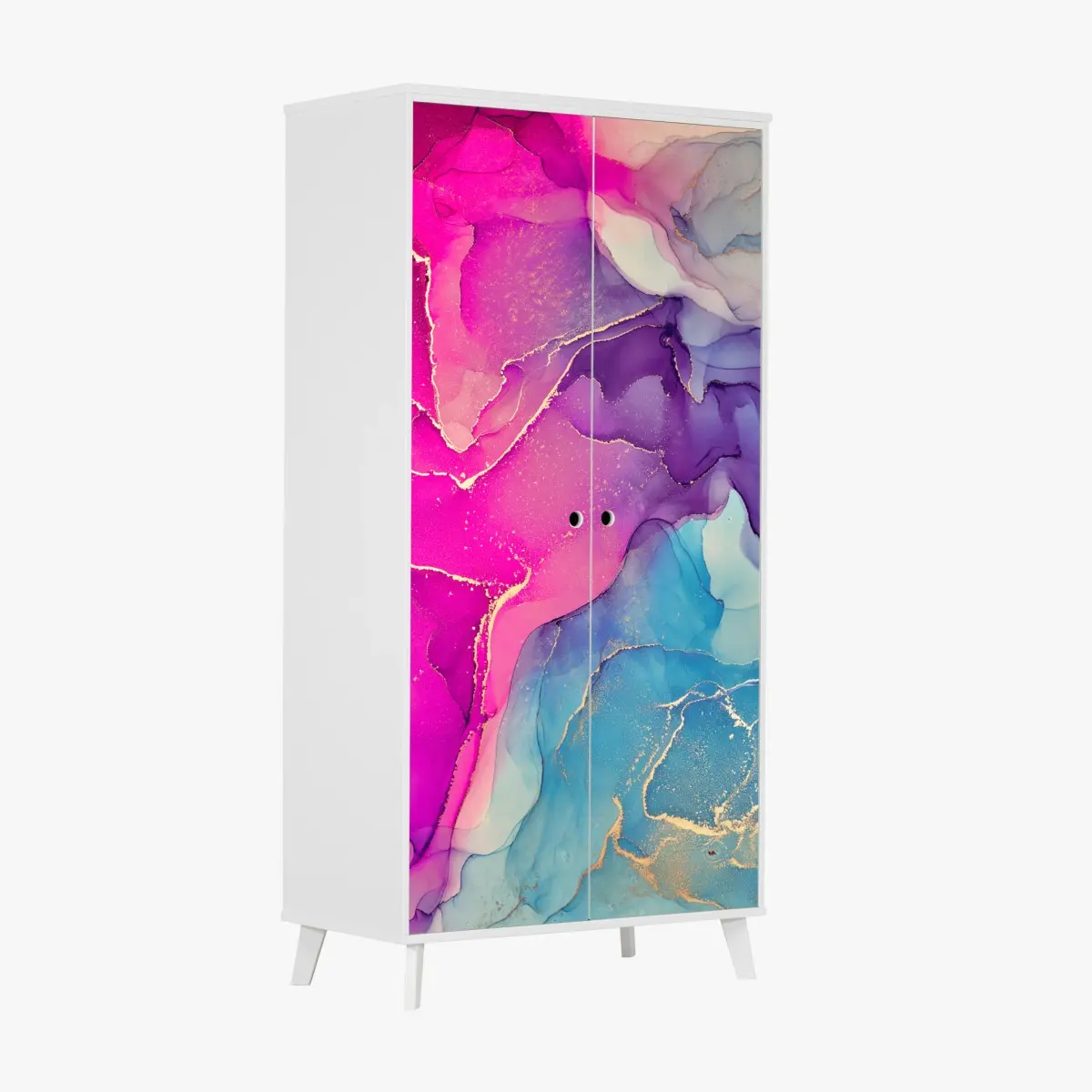 Adesivo per armadio sogno liquido: inchiostro alcolico rosa e azzurro • Wallissimo®