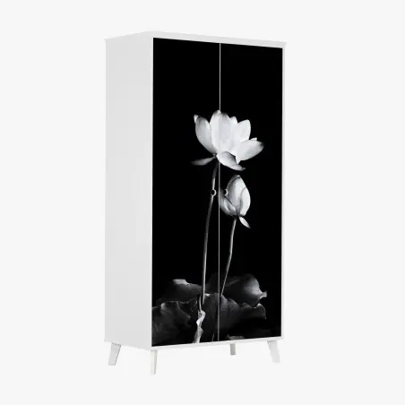Adesivo per armadio fiore di loto minimalista in bianco e nero • Wallissimo®