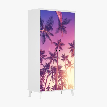 Adesivo per armadio sotto le palme al tramonto • Wallissimo®