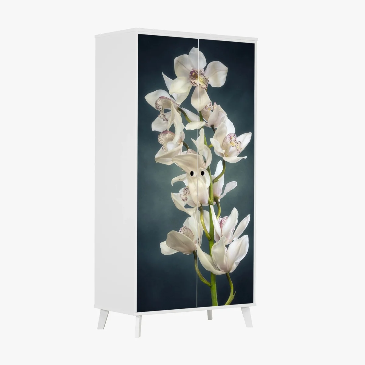 Adesivo per armadio ramo di orchidee bianche su sfondo scuro • Wallissimo® Adesivo per armadio ramo di orchidee bianche su sfondo scuro • Wallissimo®