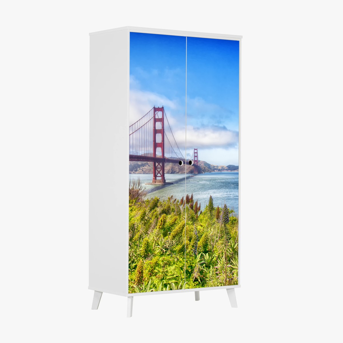 Adesivo per armadio tramonto sul Golden Gate a San Francisco • Wallissimo®