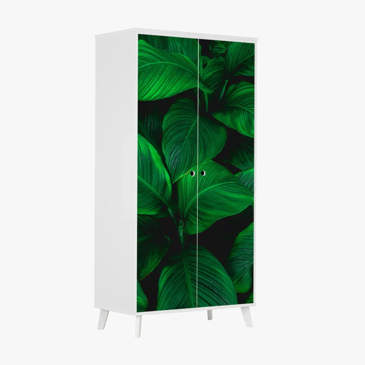 Adesivo per armadio oasi verde: foglie tropicali in primo piano • Wallissimo®