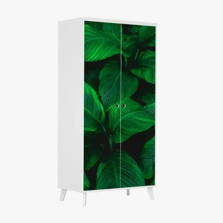 Adesivo per armadio oasi verde: foglie tropicali in primo piano • Wallissimo®