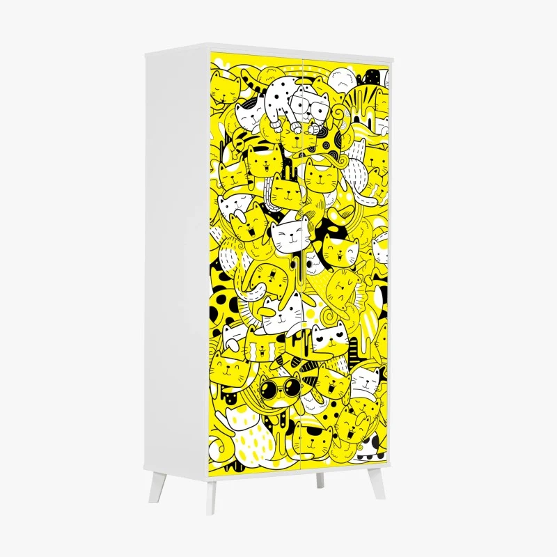 Adesivo per armadio mosaico di gatti giocosi in giallo e nero