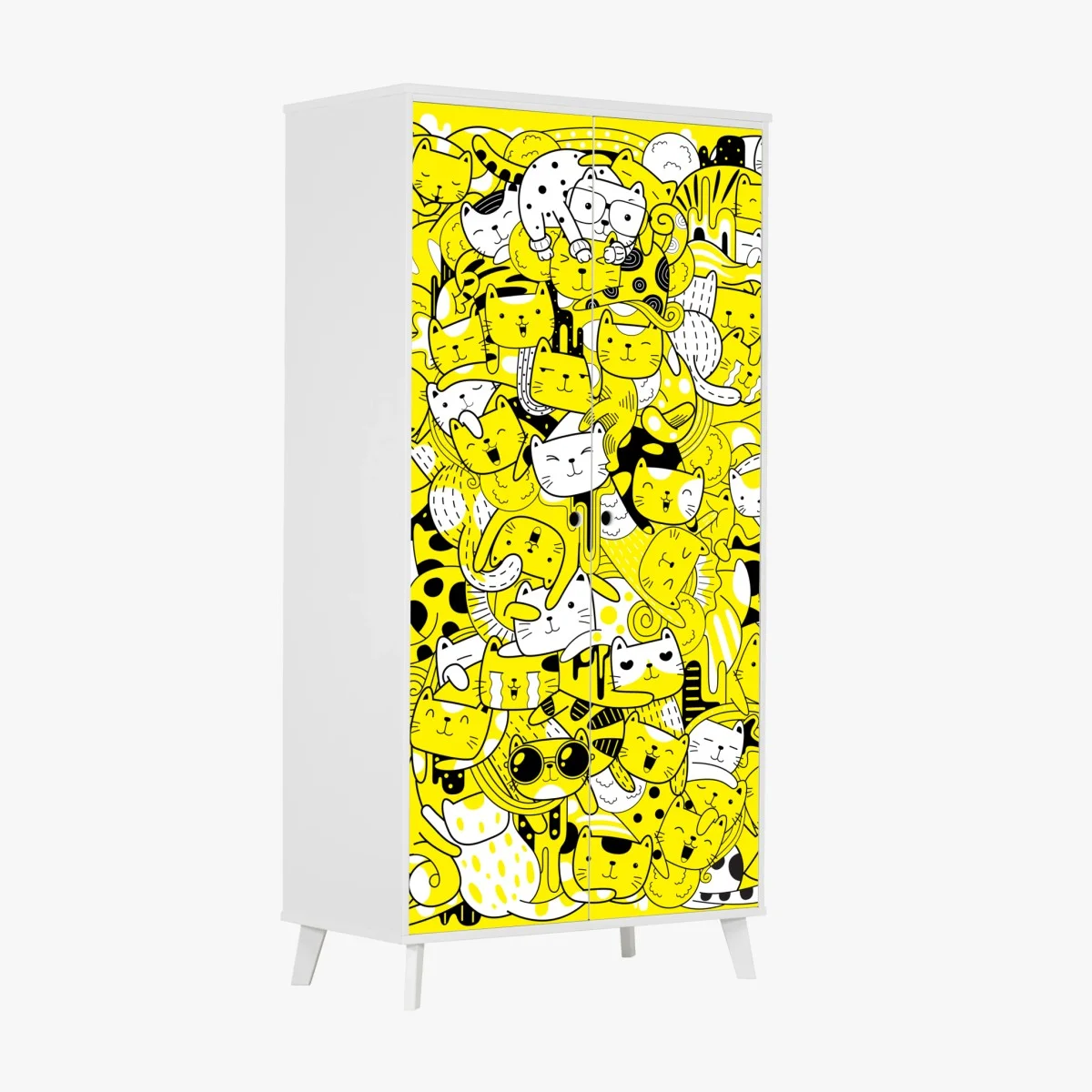 Adesivo per armadio mosaico di gatti giocosi in giallo e nero • Wallissimo® Adesivo per armadio mosaico di gatti giocosi in giallo e nero • Wallissimo®